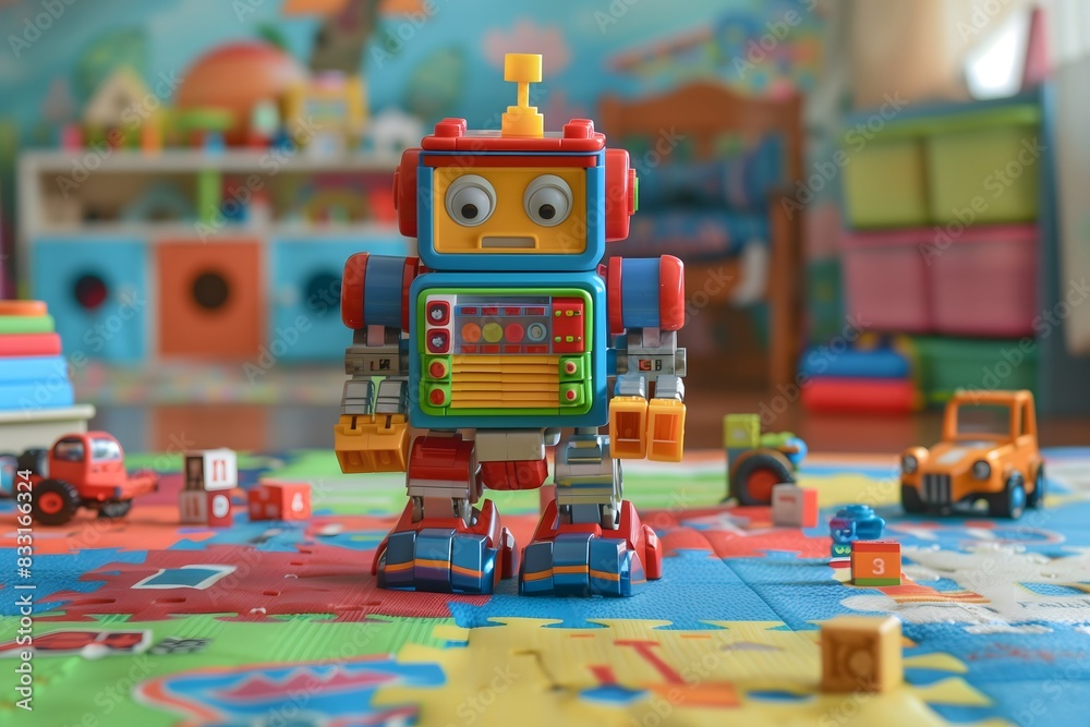 Colorful Toy Robot in an Imaginative Children's Playroom