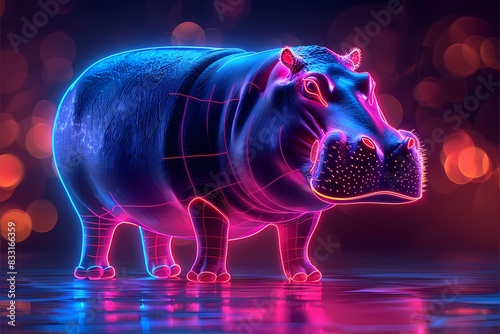 a hippo with neon effects photo