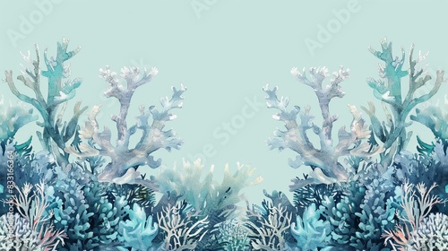 corals on a light blue background.