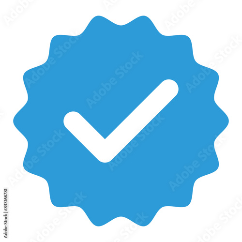 Blue tick social media verified account icon. approved profile sign. tick in rounded corner star. vector illustration on transparent background.