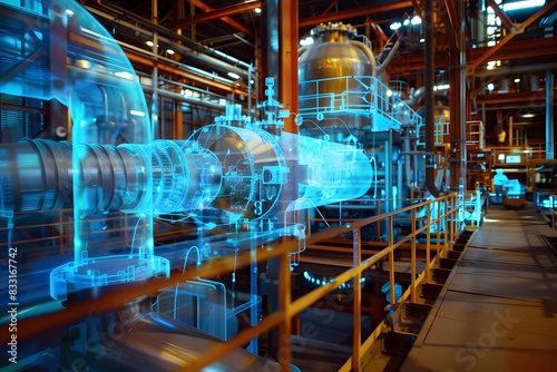 Illustration of Creating digital replicas of physical assets to simulate, predict, and optimize plant operations. Ai Generate.
