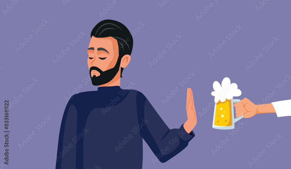 Man Refusing a Beer Pint Choosing Sobriety Vector Cartoon. Nondrinker person decline an offer for alcoholic drink at a party
Man Refusing a Beer Pint Choosing Sobriety Vector Cartoon. Nondrinker person decline an offer for alcoholic drink at a party