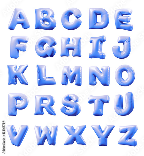 balloon shape 3d alphabet letter, blue color,  transparent background