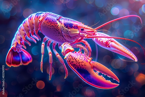 a lobster with neon effects