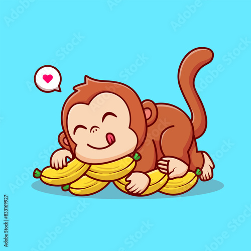 Cute Monkey Laying On Banana Cartoon Vector Icon
Illustration. Animal Food Icon Concept Isolated Premium
Vector. Flat Cartoon Style