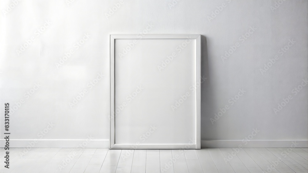 A1 size white poster mockup hanging in white frame on the white wall A1 size white poster mockup hanging in white frame on the white wall