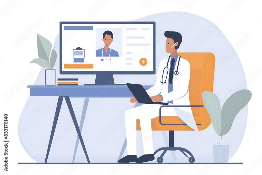 Telehealth Consultation with Doctor Illustration