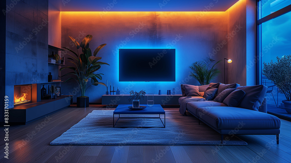 Neon-lit accents add touch of urban flair to this stylish apartment interior Neon-lit accents add touch of urban flair to this stylish apartment interior