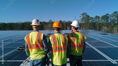  a engineer team inspector quality in solar roof panel installation 