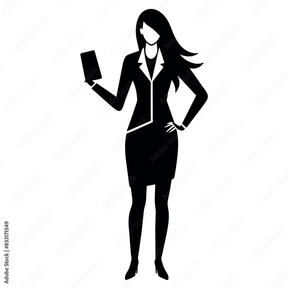 Fototapeta premium A business woman standing pose vector silhouette black color illustration