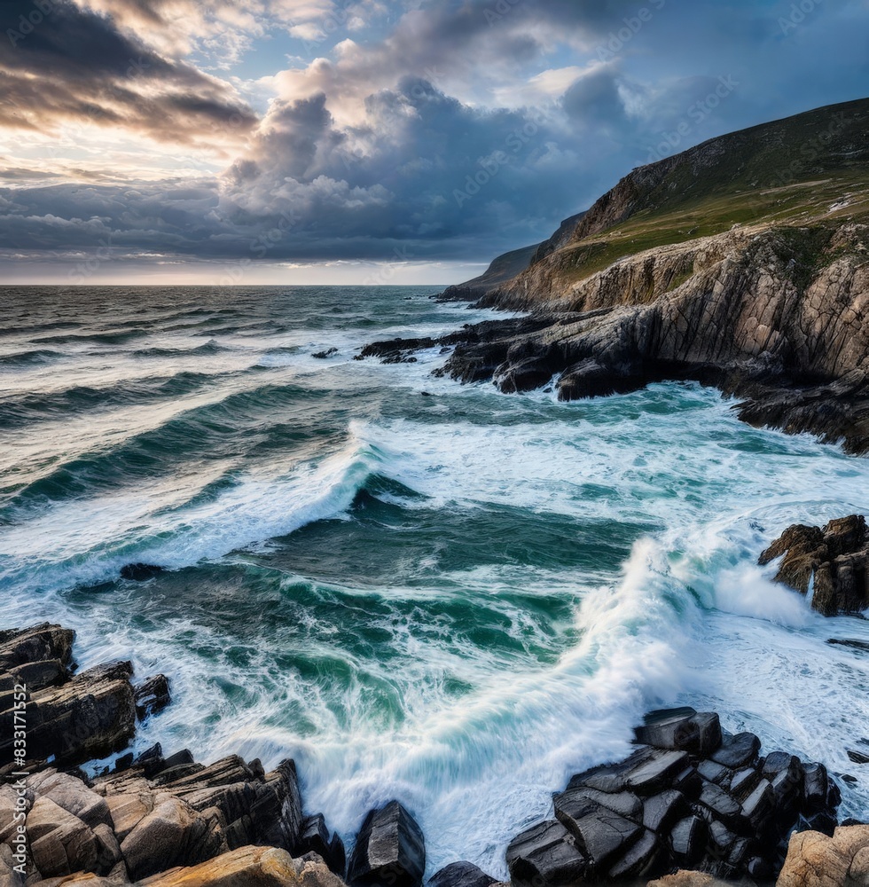 Fototapeta premium waves crashing on rocks