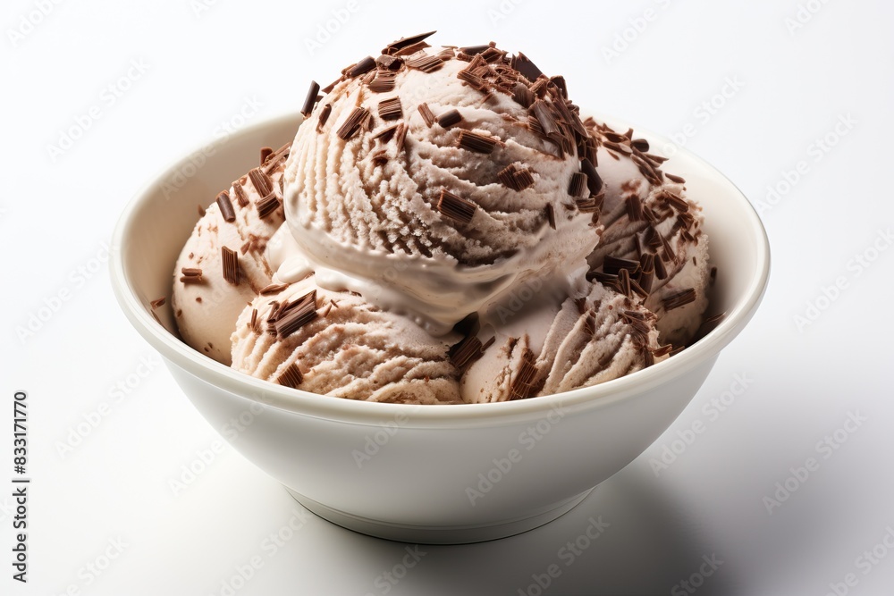 Chocolate scoops of ice cream in a waffle cup isolated on a white background. Chocolate scoops of ice cream in a waffle cup isolated on a white background.