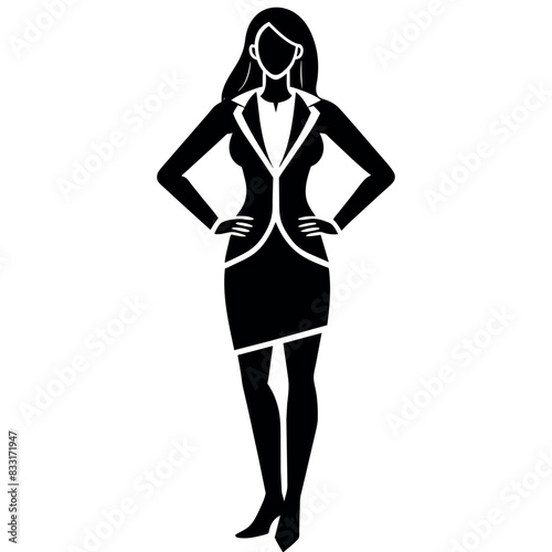 A business woman standing pose vector silhouette black color illustration