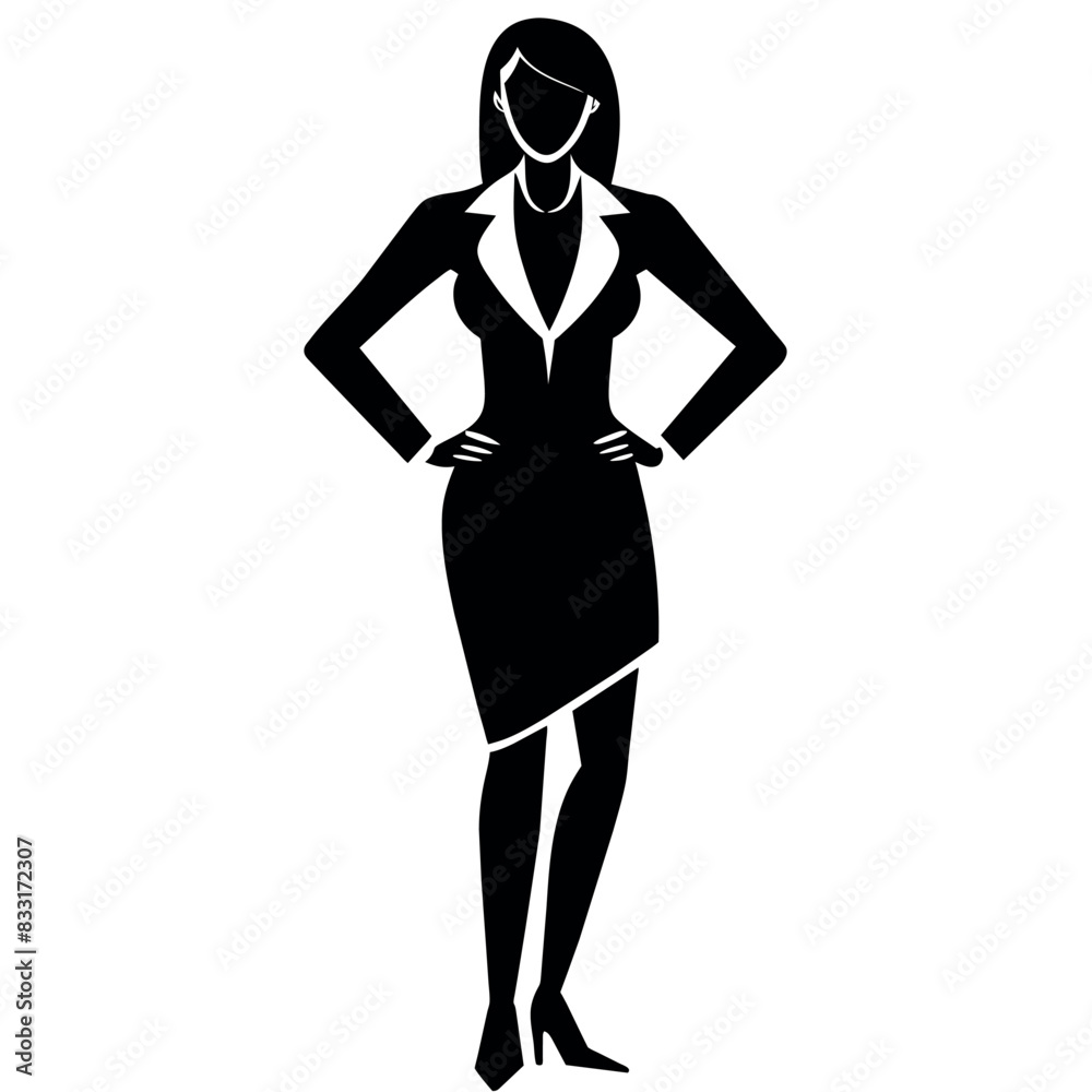 Fototapeta premium A business woman standing pose vector silhouette black color illustration