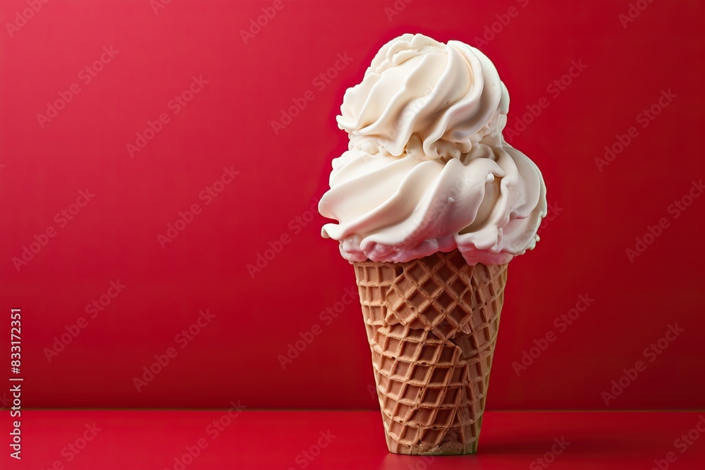 Vanilla ice cream in a waffle cup, a large serving of ice cream. Vanilla ice cream in a waffle cup, a large serving of ice cream.