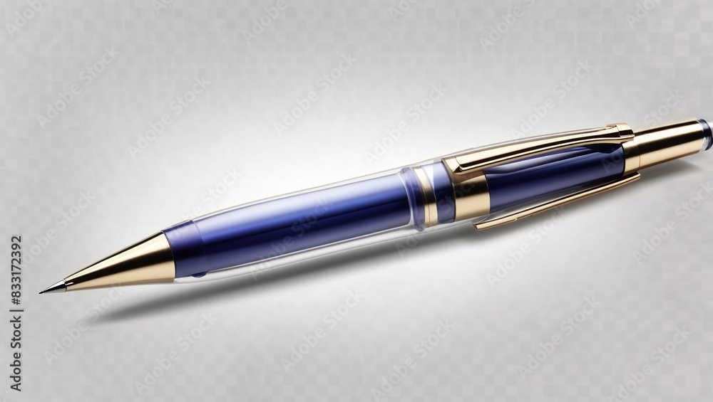 A blue translucent mechanical pencil with gold accents.
A blue translucent mechanical pencil with gold accents.