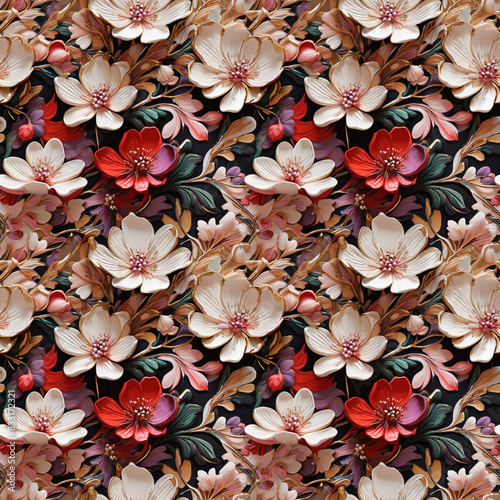 Picture 3D. Seamless pattern of beautiful natural flowers. Seamless pattern of cute and beautiful roses in a darling garden, splashed with water drops and bubbles. Easy to print on fabric, paper or ma