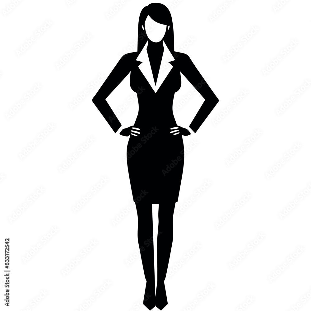 A business woman standing pose vector silhouette black color illustration
