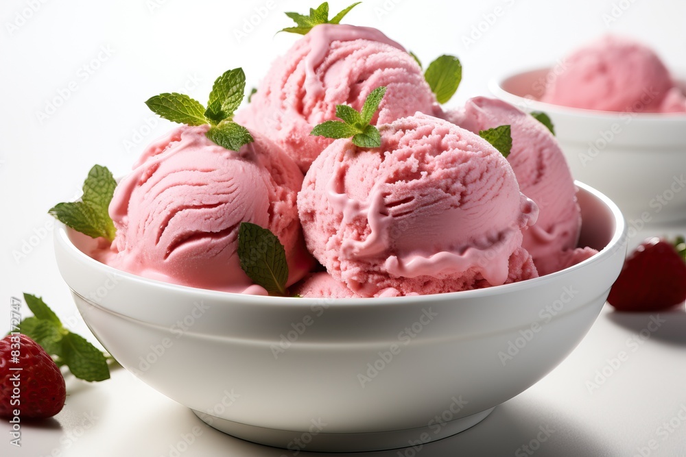 Strawberry ice cream balls in a bowl. Strawberry ice cream balls in a bowl.