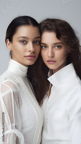 A glimpse into the future of style with two women embracing high-tech white attire