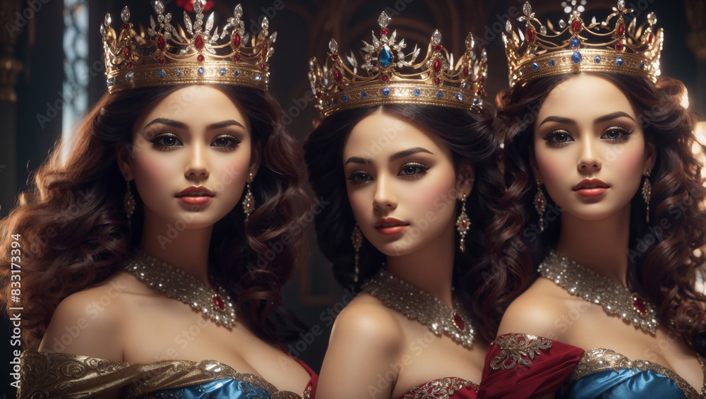 This image shows three Black women wearing elaborate hairstyles This image shows three Black women wearing elaborate hairstyles