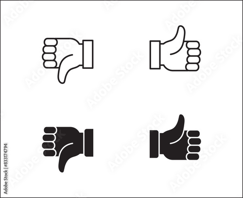 Thumb up icon. Thumb down icons. Approve and disappointed symbol. Vector stock illustration isolated on white
