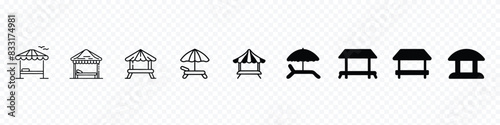 Beach cabana icon, Beach Cabana Vector Line Icon,  Beach umbrella and chair for summer holiday, Deck chair and umbrella icon