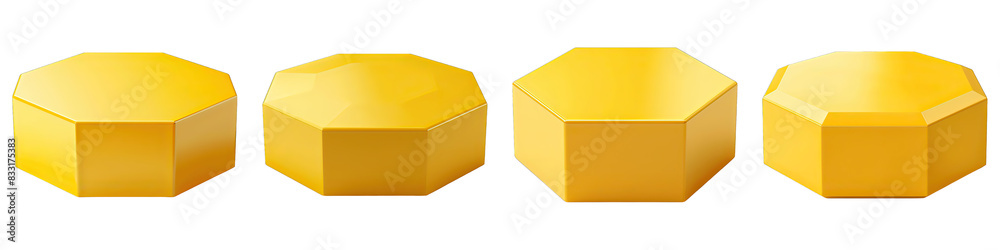 Fototapeta premium Set of Yellow Hexagon Podium isolated on transparent png background collection set . Generative ai