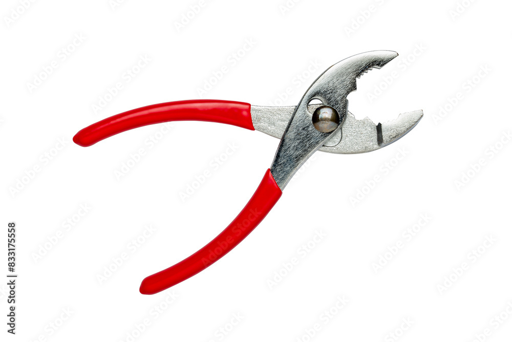 Open slip joint pliers with red handles, anti-magnetic titanium, isolated on white background Open slip joint pliers with red handles, anti-magnetic titanium, isolated on white background