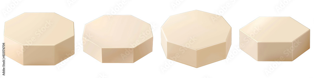 Fototapeta premium Set of Cream Hexagon Podium isolated on transparent png background collection set . Generative ai