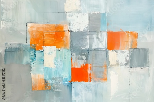 Abstract art painting background texture, soft blue and gray colors with orange elements, oil canvas print in the style of an abstract artist