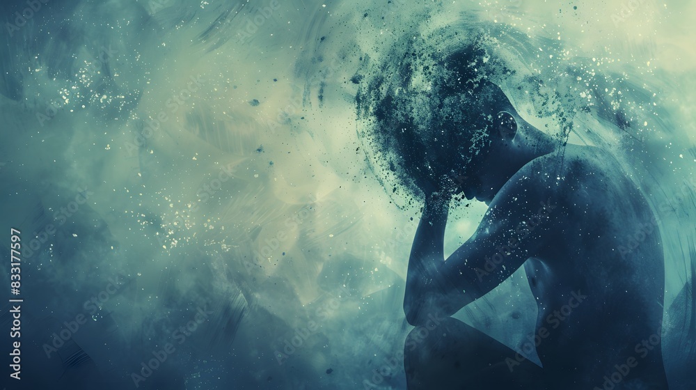 © Philip - Illustration representing person fighting against distorted thoughts, depression and anxiety © Philip - Illustration representing person fighting against distorted thoughts, depression and anxiety