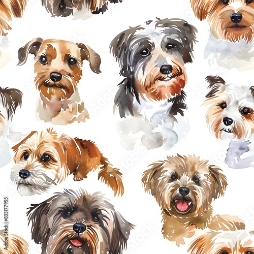 Watercolor seamless pattern with dog, watercolor dog faces © Philip