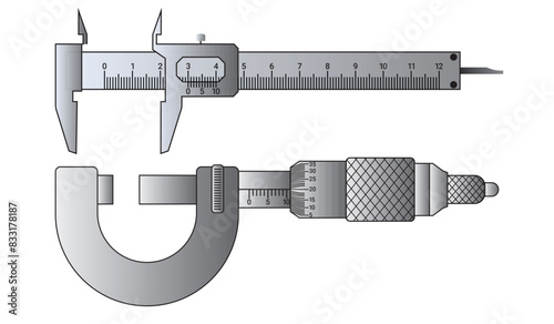 Screw Gauge and Caliper. Caliper and Screw Gauge Measuring tool designed for high precision measurements of dimensions. Universal Precision measuring tools. A micrometer Caliper and Screw Gauge.