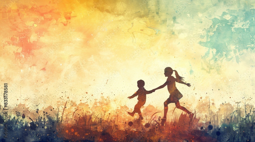 Highquality artwork of a charming woman playing with a young boy, filled with laughter, joy, and vibrant colors. Highquality artwork of a charming woman playing with a young boy, filled with laughter, joy, and vibrant colors.
