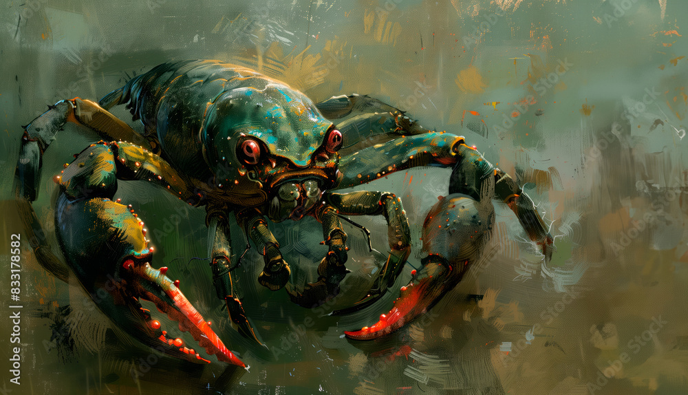 Red cooked lobster or crayfish in natural habitat from a close perspective.