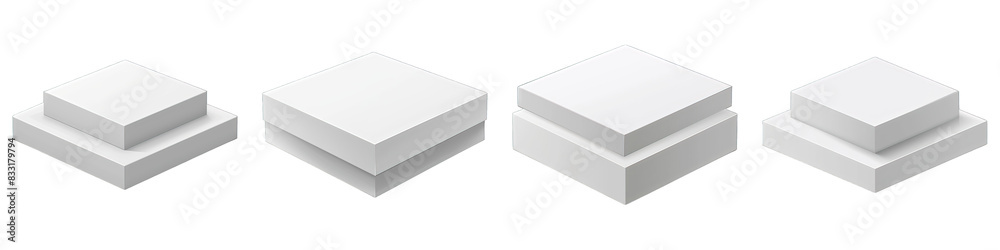 Fototapeta premium Set of White Square Podium isolated on transparent png background collection set . Generative ai