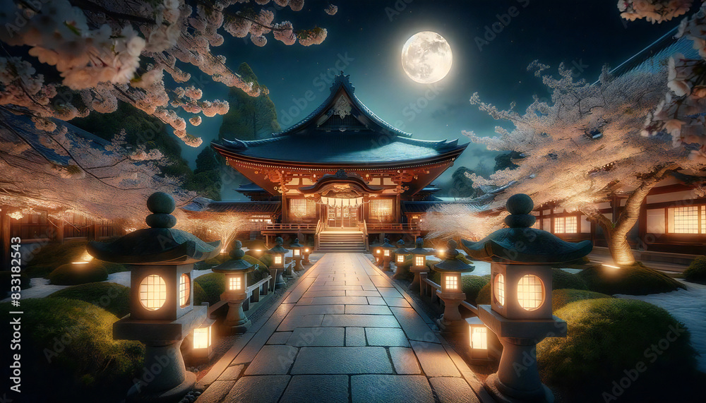 Fototapeta premium ライトアップされたお寺