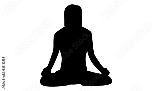 silhouette of woman sitting cross legged on floor and meditating. Meditation, relaxation at home, spiritual practice, yoga and breathing exercise