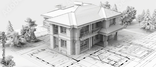 3d blueprint of a house with isolated background 