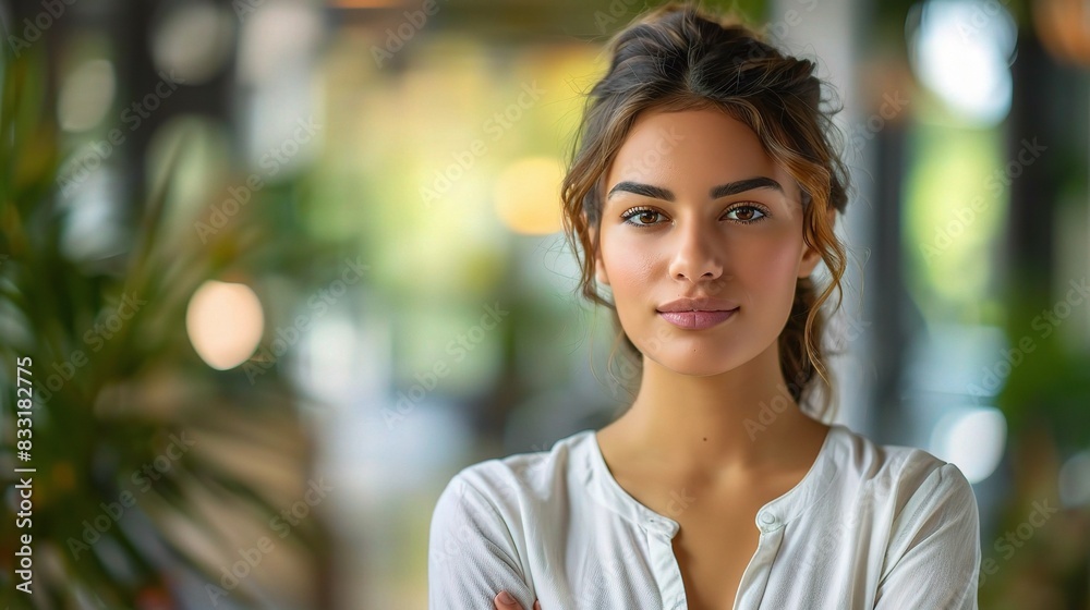 Business portrait of a young woman with a laptop, copy space Business portrait of a young woman with a laptop, copy space