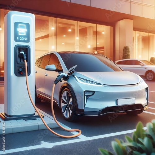 Ai generated an electric car is plugged into a charging station © Muhammad