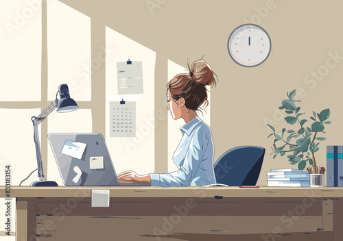 Businesswoman Admin Answering Phone, Coordinating Schedule at Minimalistic Office Desk - Secretary, Receptionist, Administrator Occupation Vector Illustration