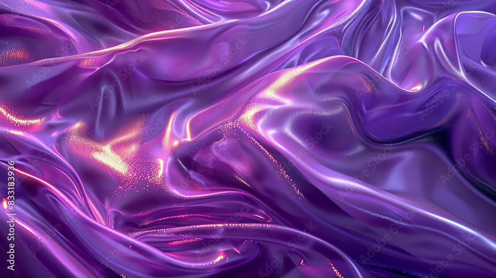 Fototapeta premium Purple 3d render of dark and purple silk displaying white iridescent holographic foil in style of purple abstract background