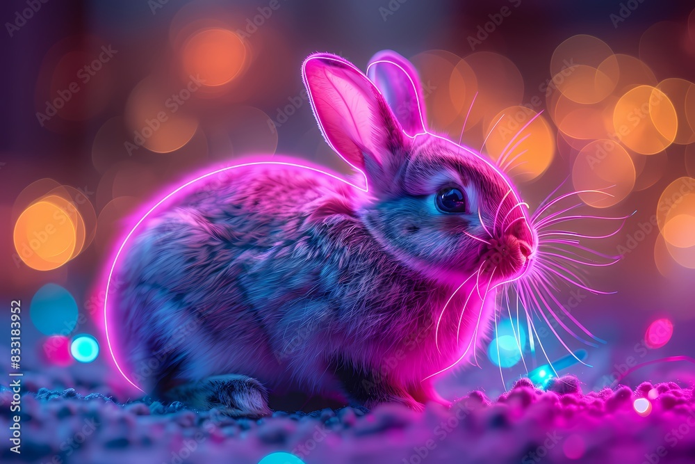rabbit with neon effect