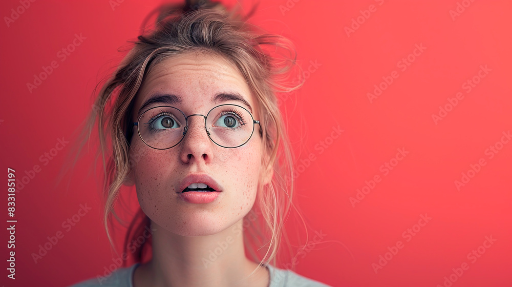 Portrait of redhead woman with freckles and glasses with space for text Portrait of redhead woman with freckles and glasses with space for text