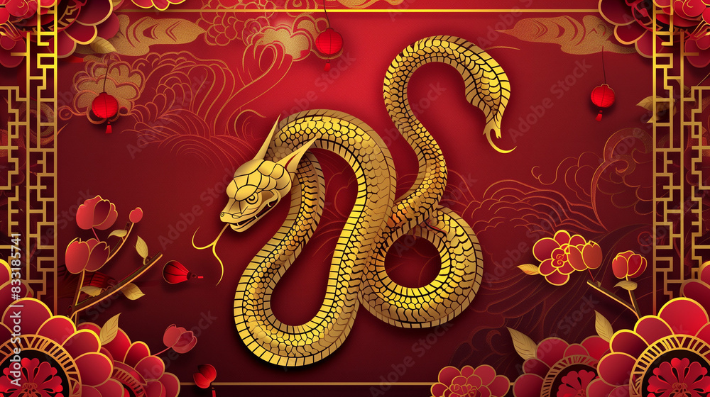 Elegant golden snake background for Chinese New Year 2025 with ...