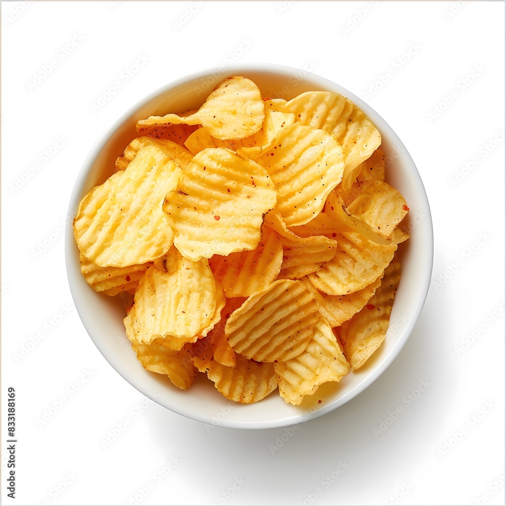 potato chips in a bowl isolated on a white background potato chips in a bowl isolated on a white background