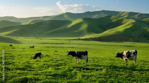 pasture cows green hills image