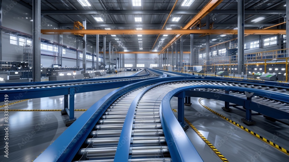 Fototapeta premium An automated conveyor belt system snakes 